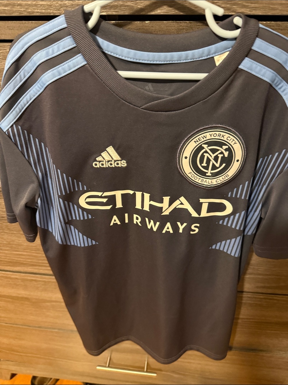 adidas Kids NYCFC grey & Light Blue Soccer Jersey youth medium